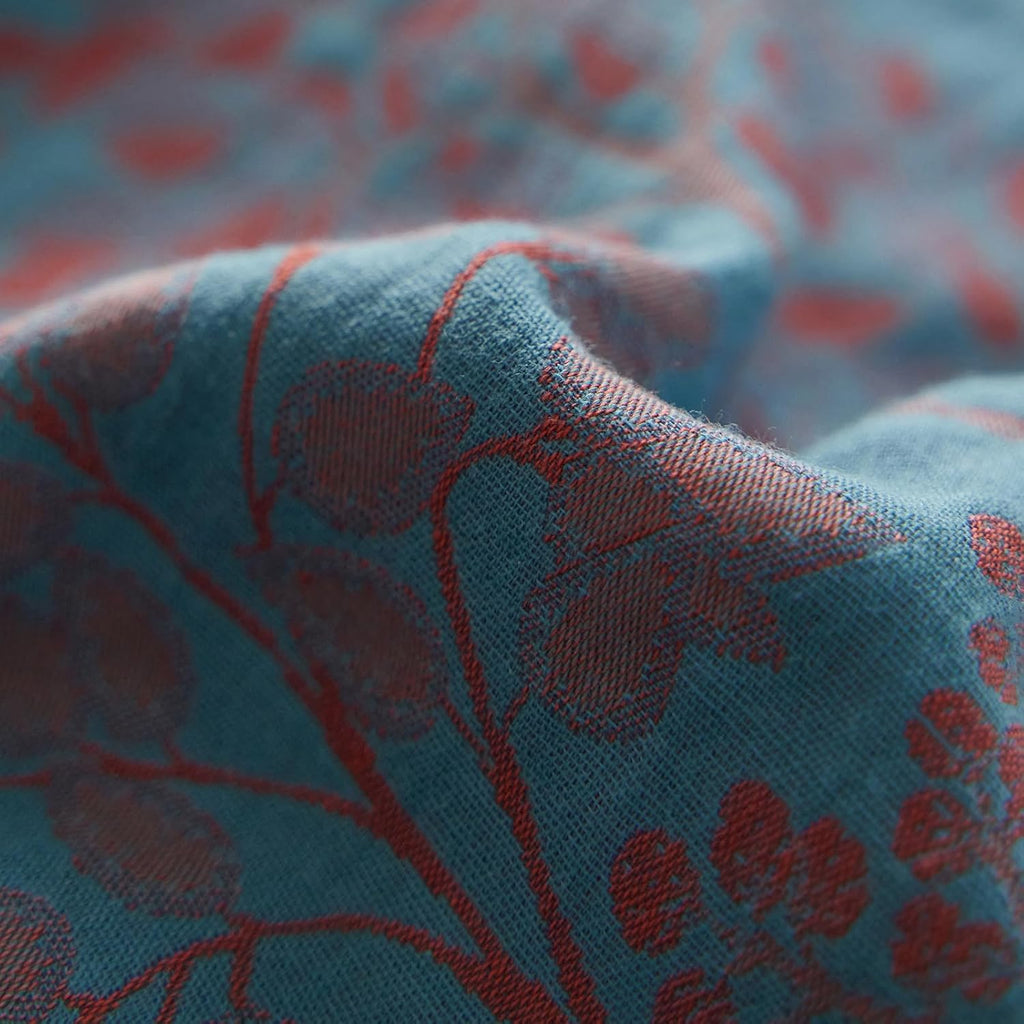 mixinni Muslin Cotton Vintage Blue Floral Duvet Cover Queen Size 3pcs Yarn Dyed Burgundy Jacquard Weave Bedding Comforter Cover Soft Breath…