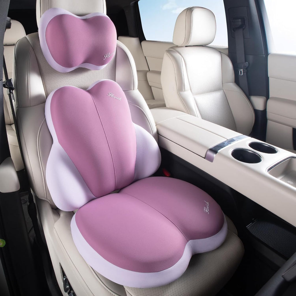 FLORICH 3 PCS Seat Cushion for Carseat Lumbar Support Pillow Car Neck Headrest Pillows Ultrathick Memory Foam Seat Pads Pressure Relief…