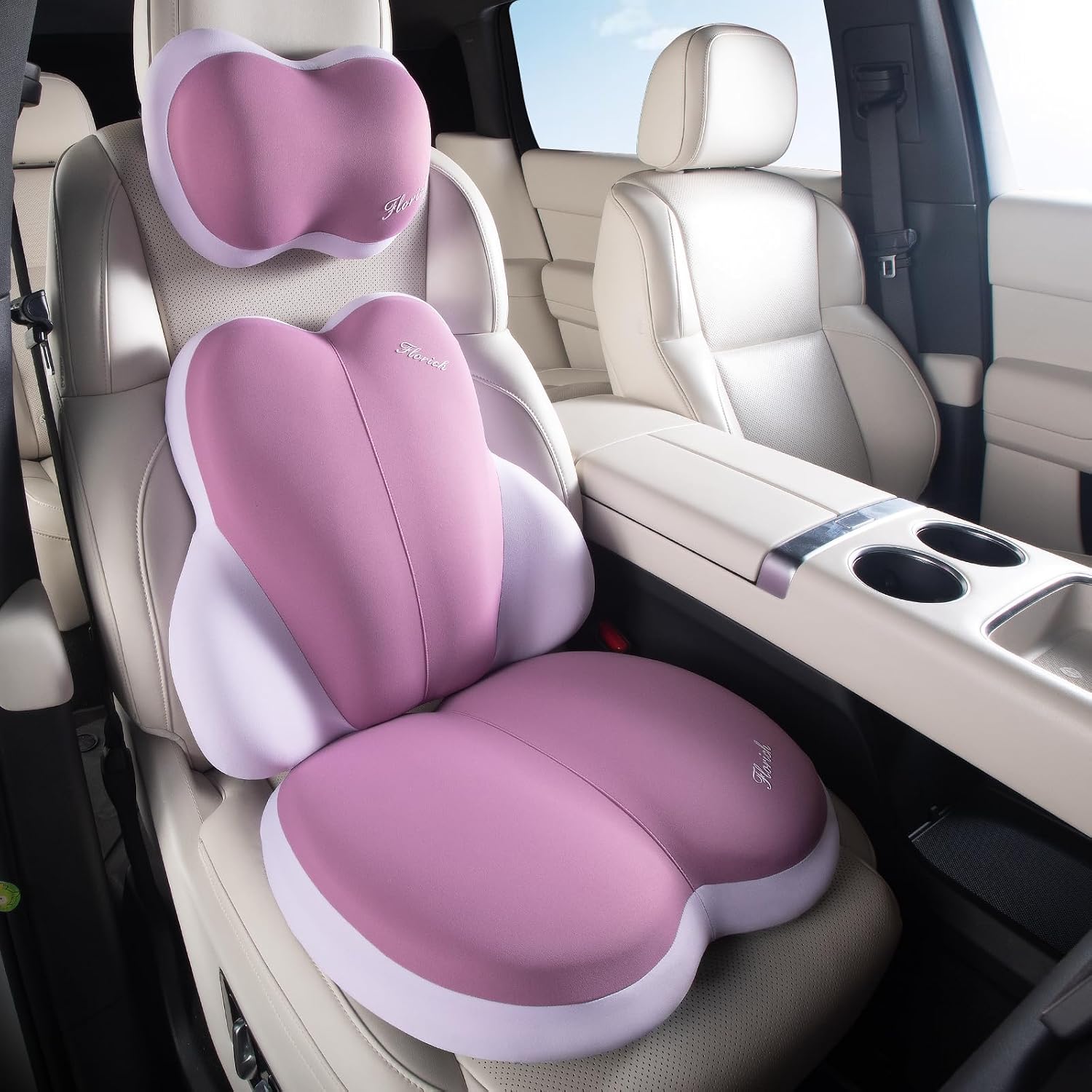 FLORICH 3 PCS Seat Cushion for Carseat Lumbar Support Pillow Car Neck Headrest Pillows Ultrathick Memory Foam Seat Pads Pressure Relief…