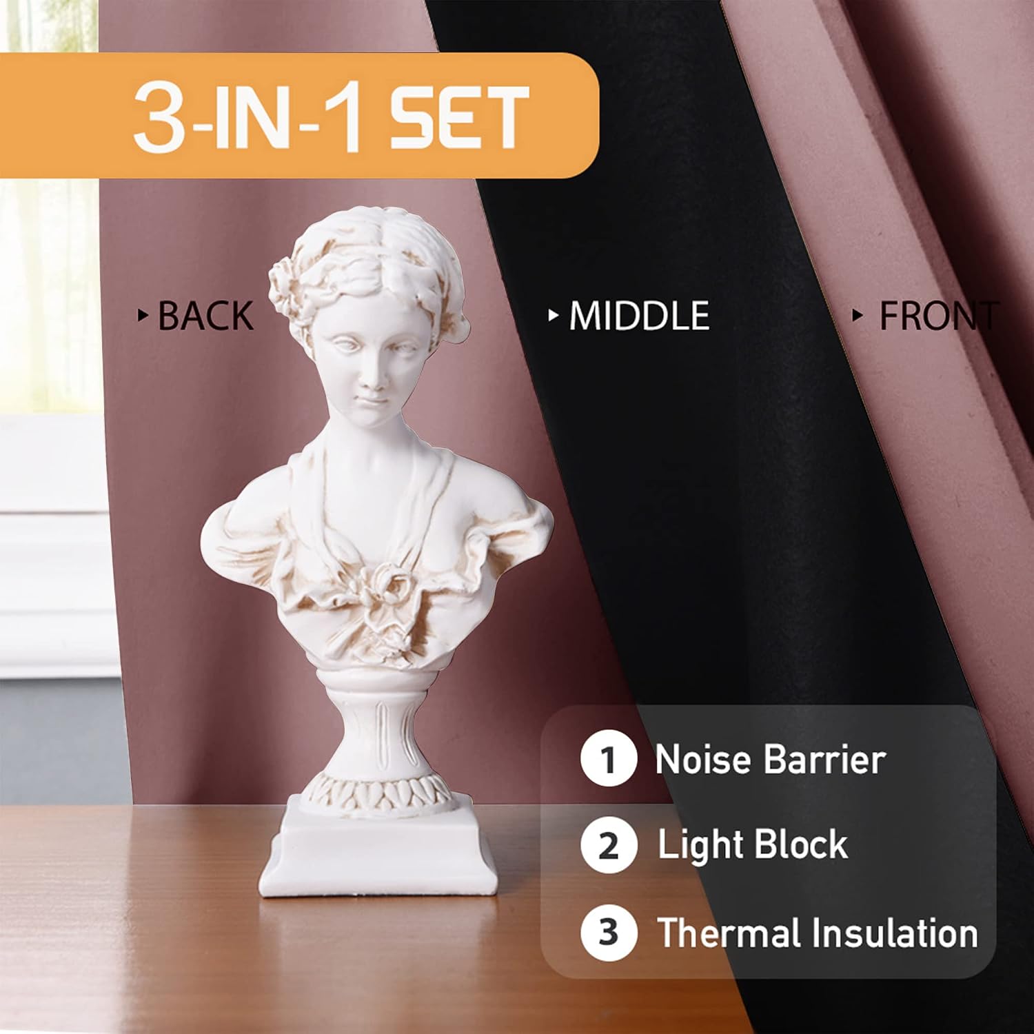 Rybhome RYB HOME Noise Cancelling Curtains - 3 Layers Total Blackout Curtains Grommet Heavy Duty Drapes Thermal Insulated Energy Efficiency…