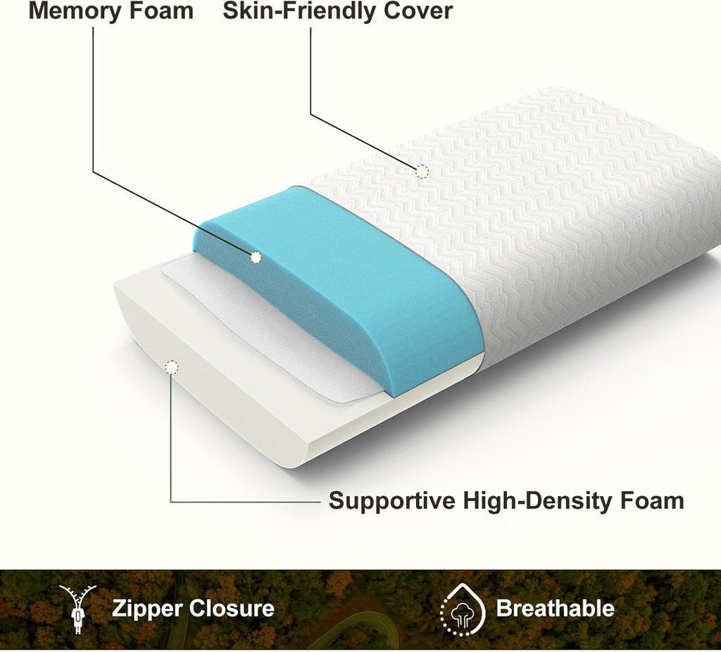 Vekkia Travel Pillow, Camping Pillow with Washable Cover, Portable Memory Foam Pillow, Ergonomic Supportive Pillow with Carry Bag, Ideal…