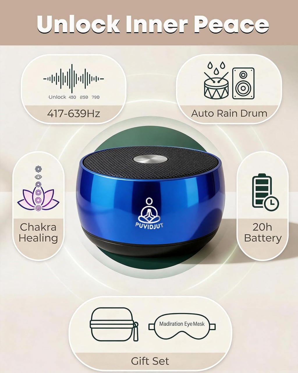 Puvidjutmeditationmachine Sound Machine for Sleep, PUVIDJUT M3 Pure Frequencies & Singing Bowl Tone, Cordless Non-White Noise s for…