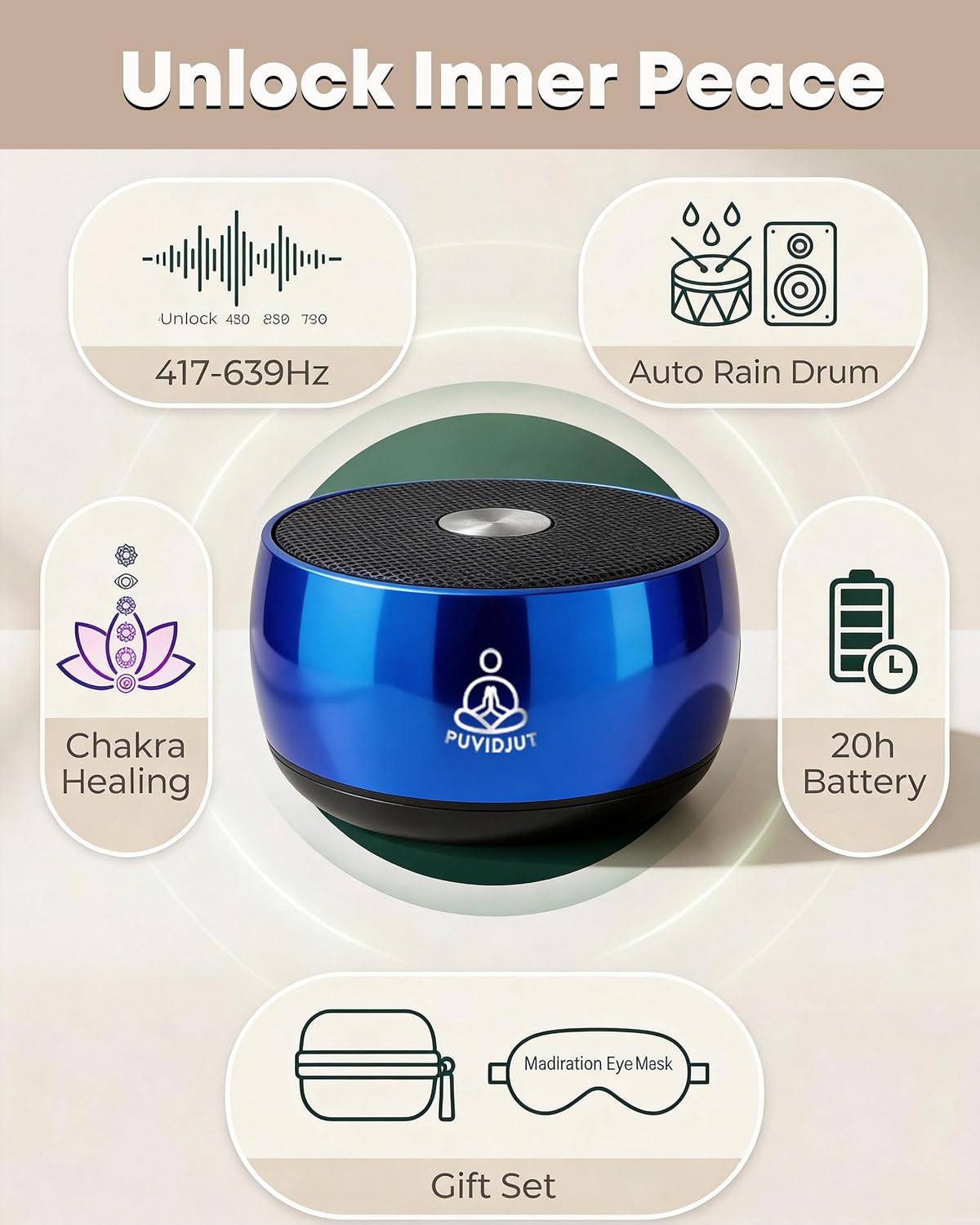 Puvidjutmeditationmachine Sound Machine for Sleep, PUVIDJUT M3 Pure Frequencies & Singing Bowl Tone, Cordless Non-White Noise s for…