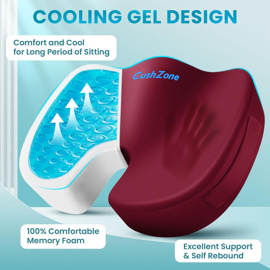 CushZone Office Chair Seat Cushion, Cooling Gel Enhanced Memory Foam Cushion for Long Sitting - Back, Sciatica, Coccyx, Tailbone Pillow - f…