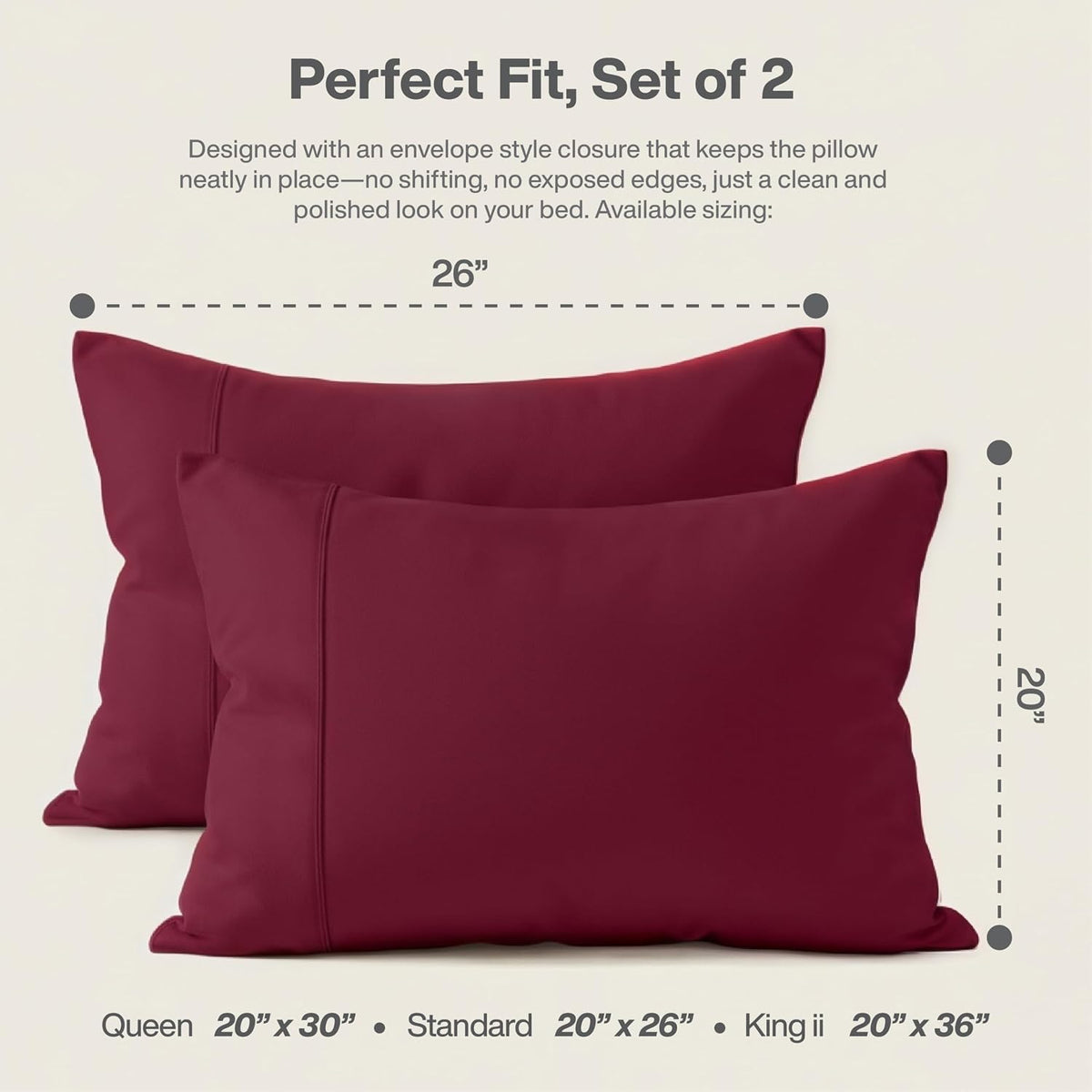 Queensbay Standard Pillow Cases Set of 2, Microfiber Cooling Pillowcases, Soft Breathable Envelope Closure Pillow Covers, Wrinkle Free Easy…