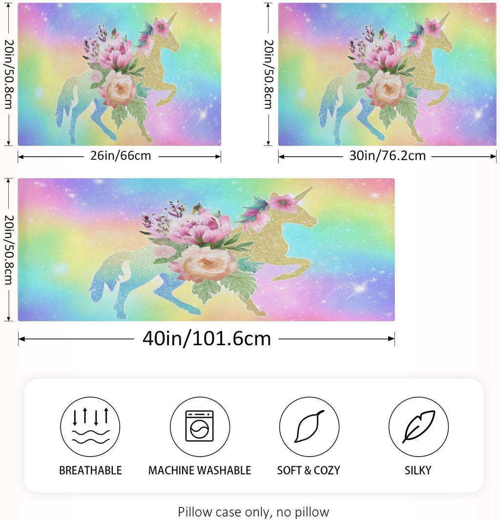 Blueangle Rainbow Unicorn Satin Pillowcase for Hair and Skin Silk Pillowcase, Standard Size(20x26 inches) - Satin Pillow Covers with…