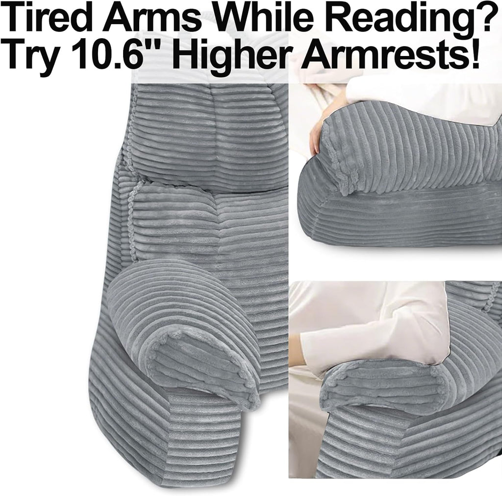 RRPAHWTV Reading Pillow for Bed with High Arm Rests, Back Support Pillow for Sitting Up in Bed with Shredded Memory Foam for Reading, TV…