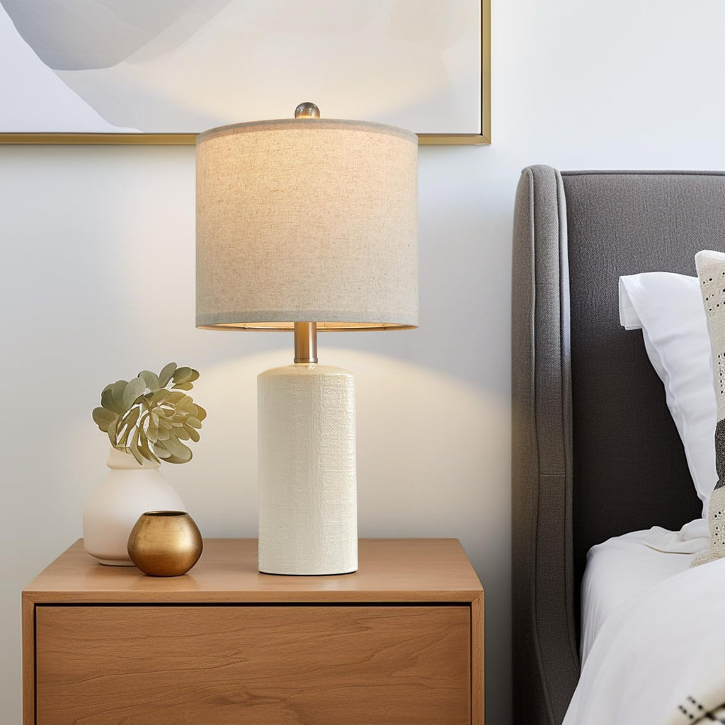 G-SAFAVA 20.25" Small Single Table Lamp for Bedroom Modern Ceramic Nightstand Lamp Farmhouse Bedside Lamp Boho Living Room Lamp White End…