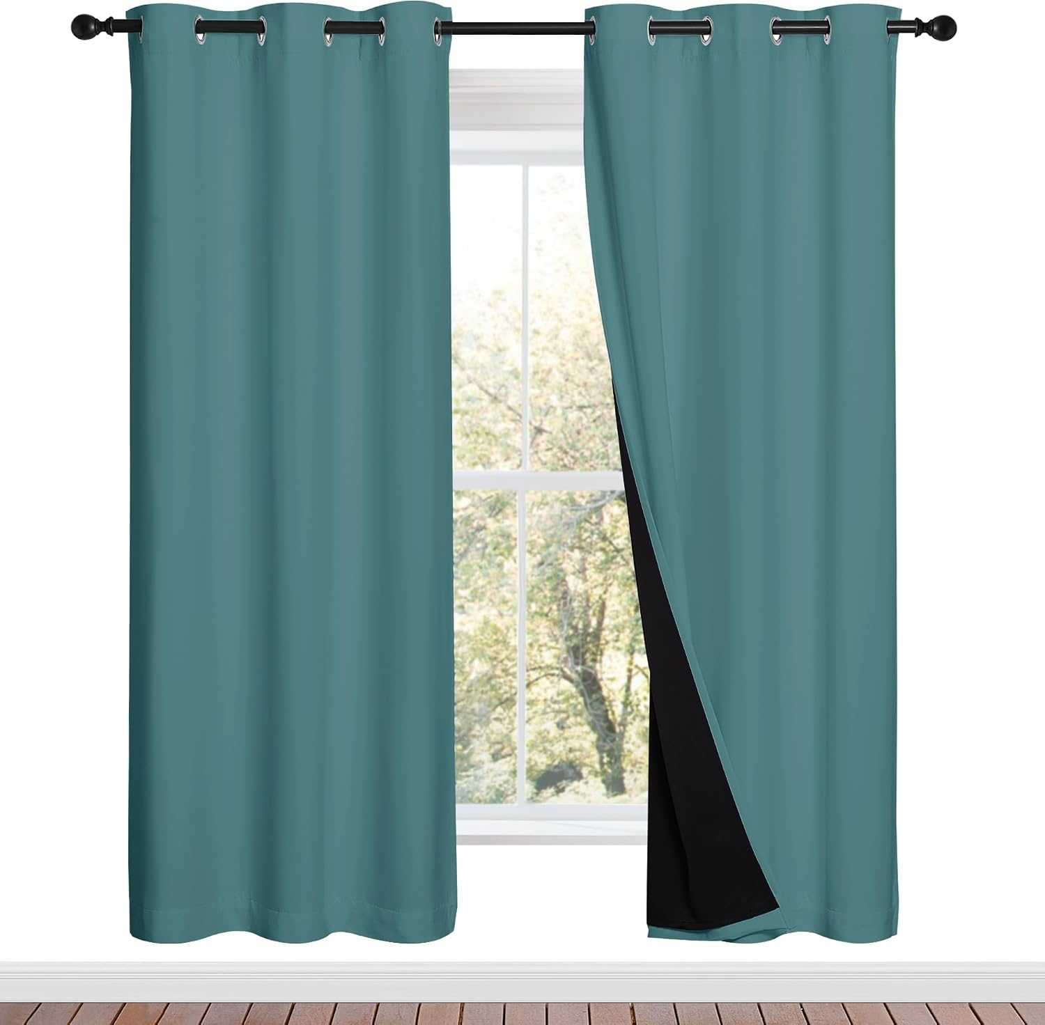 Nicetown Sea Teal Full Shade Curtain Panels, 37" Wide x 70" Long, Sea Teal, Pair of Thermal Insulated & Energy Efficiency Blackout Drapes f…