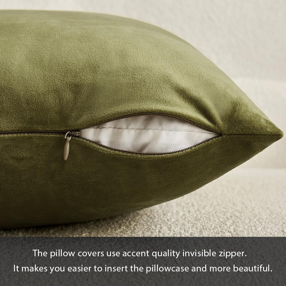 Miulee 24x24 Inch Euro Sham Velvet Pillow Covers, Set of 2 Large Square Decorative Pillows -Olive Green Super Soft for King Bed, Sofa, Couc…