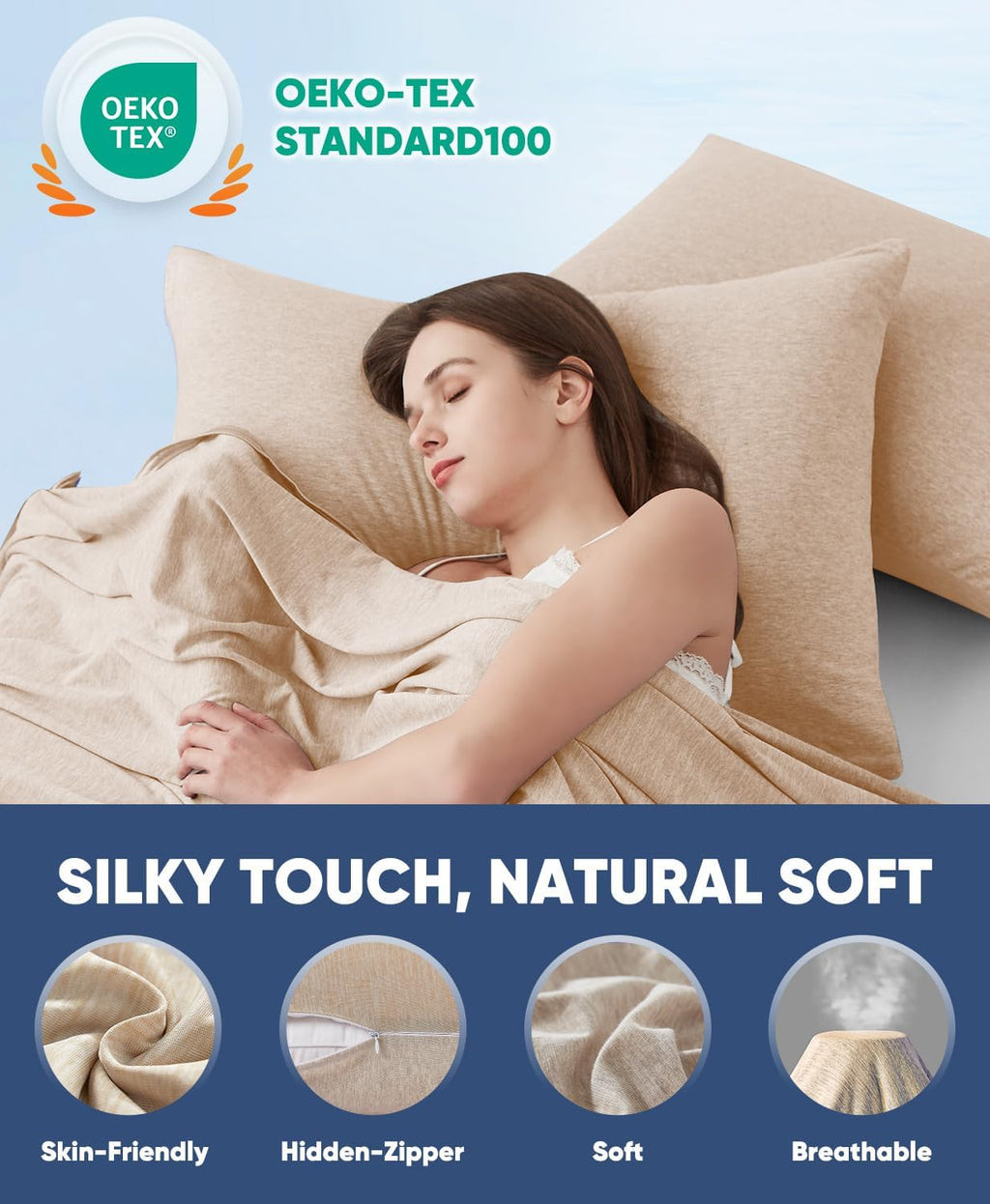 Luxear 2 Pack Cooling Pillow Cases for Hot Sleepers, Arc-Chill Q-Max > 0.5, Hair & Skin Friendly, Double-Sided, Machine Washable, Hidden Zi…