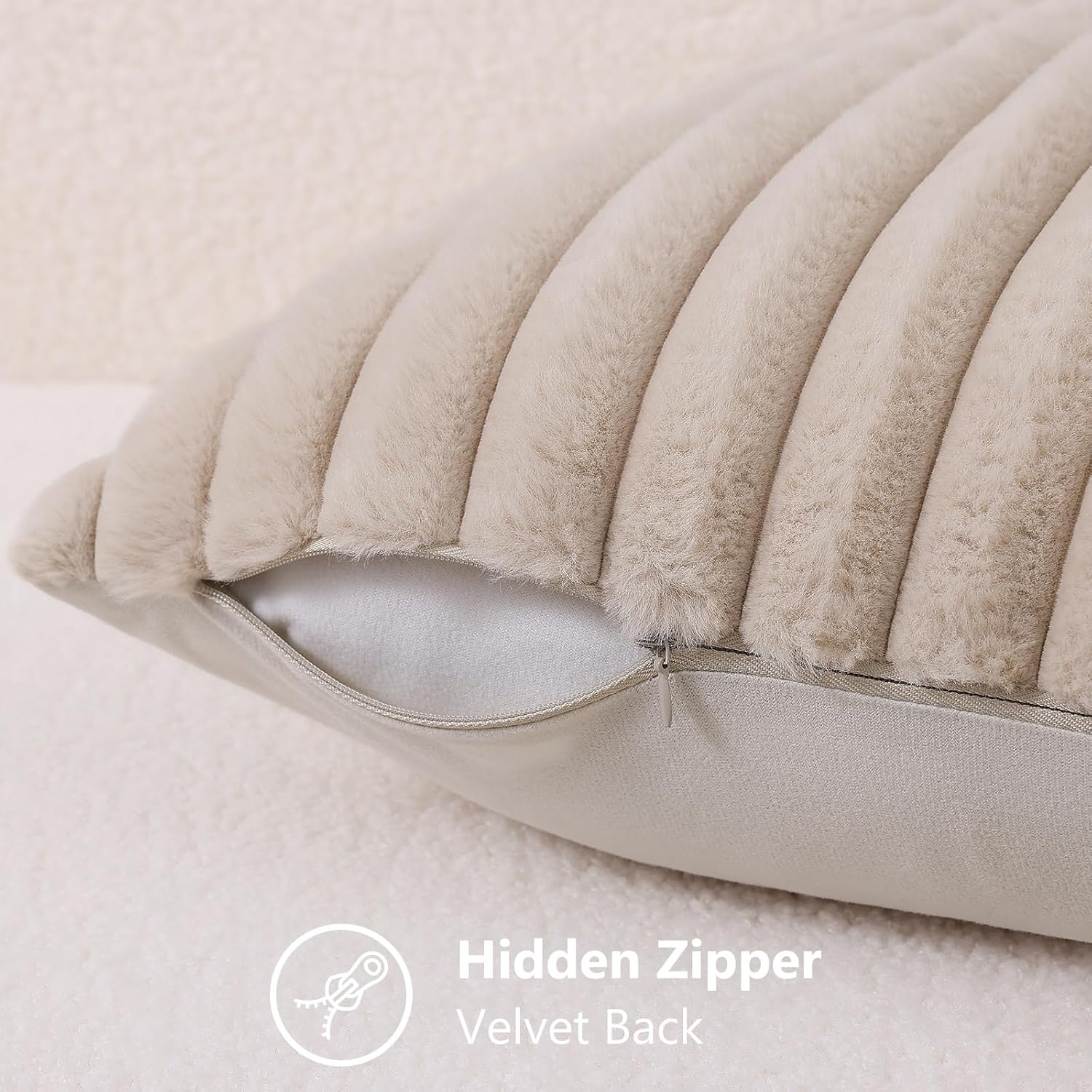 decorUhome Summer Cozy Faux Fur Throw Pillow Covers 18x18 Set of 2 Decorative Soft Plush Striped Modern Farmhouse Boho Couch Pillow Cases w…