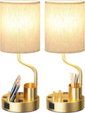 Gold Bedside Table Lamps for Bedroom Set of 2 - Nightstand Light with AC Outlet and USB A & C for Charging, 3 Color Temperatures Desk…