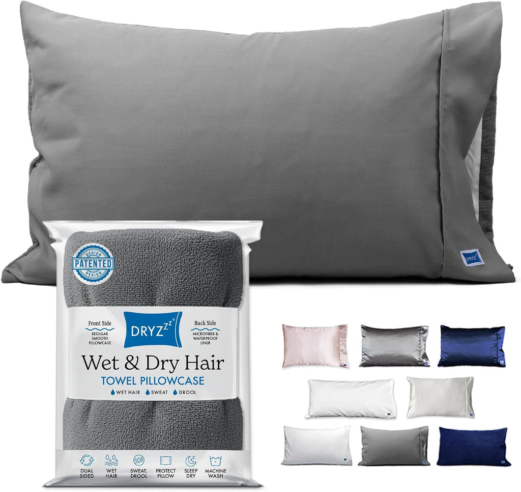 DryZzz Waterproof Pillow Protector Cooling Pillow Case 29"x19" 1pc Gray Standard Size, Absorbent Towel Pillowcase Dual-Sided Wet & Dry Hair…