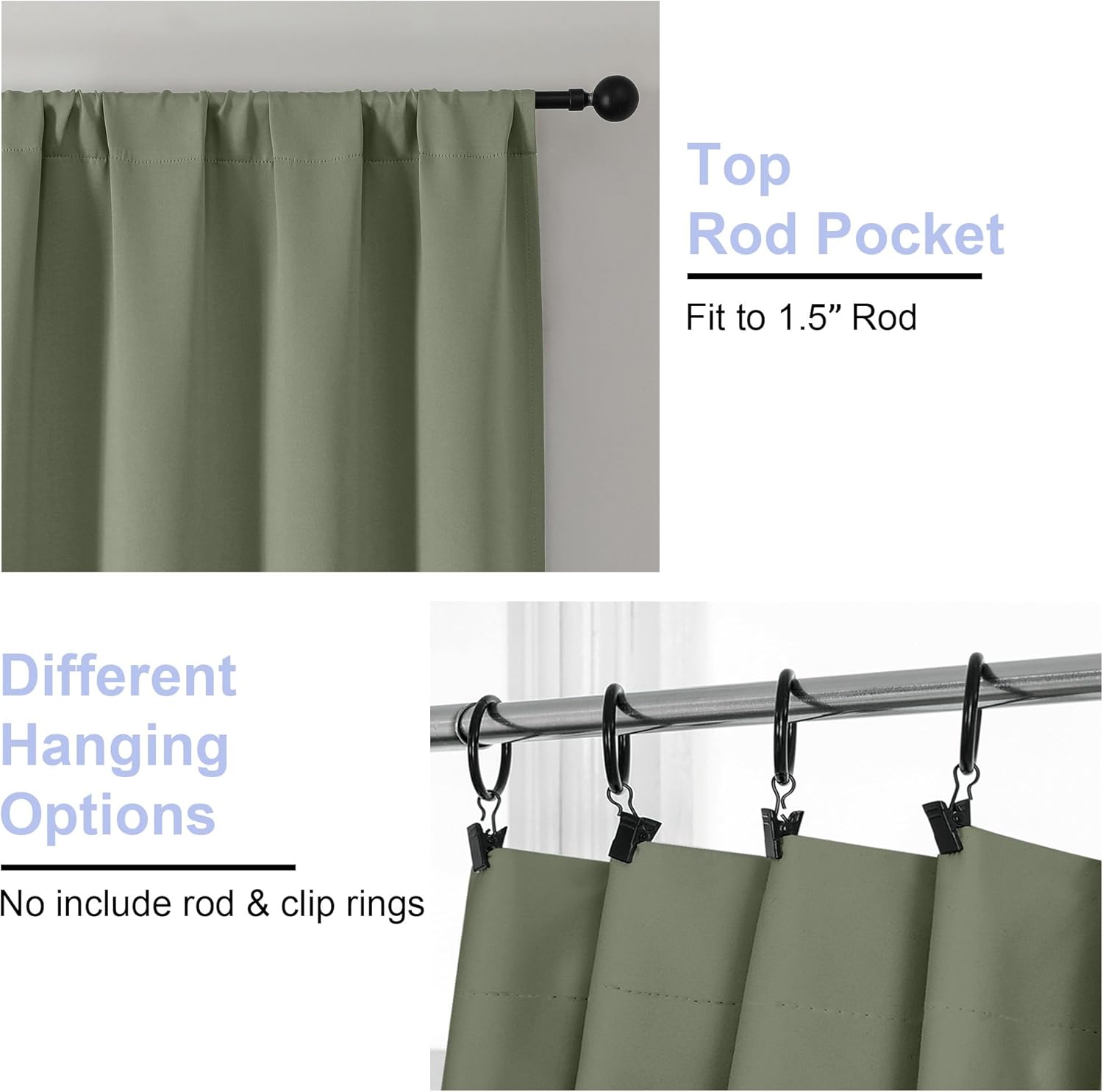 Simplebrand Ava Sage Green Short Blackout Curtains for Bedroom 54 Inches Long 2 Panels Set, Solid Thermal Insulated, Energy Saving Window T…