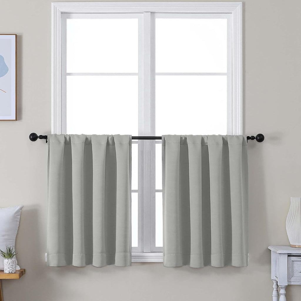 Simplebrand Ava Silver Grey Short 24 Inches Blackout Curtain 2 Panels Set, Half Window Rod Pocket Privacy Curtain Tiers for Kitchen, Curtai…