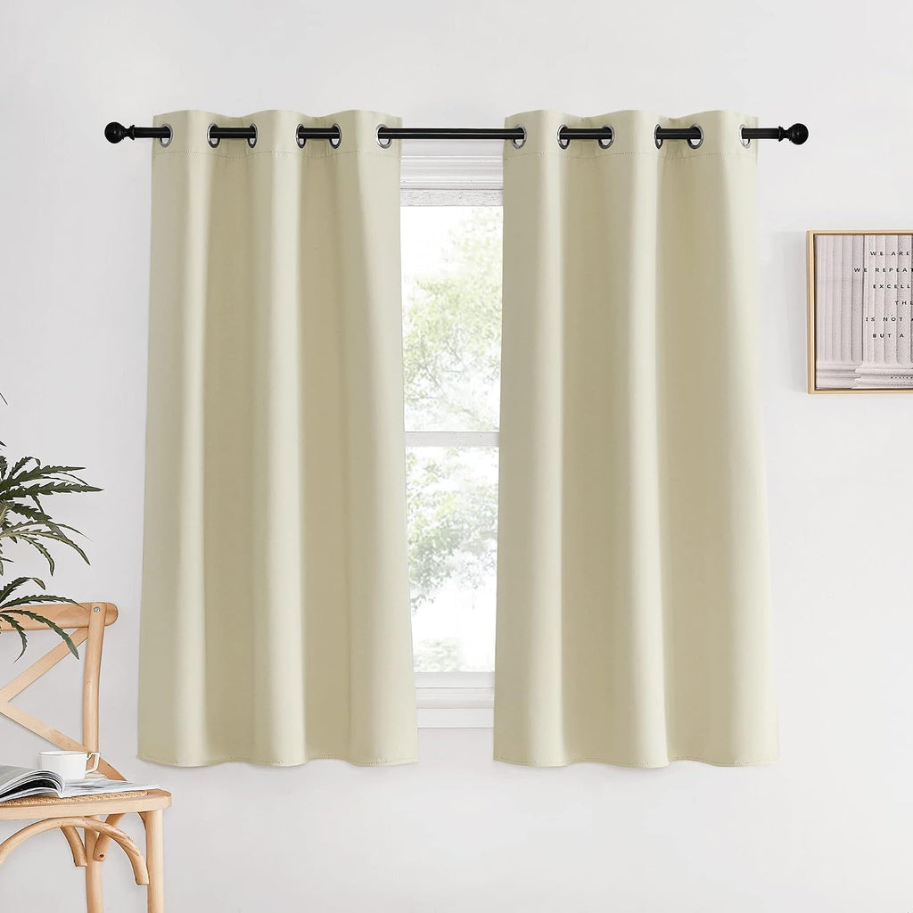NICETOWN Room Darkening Beige Curtains for Living Room, W34 x L60, Set of 2, Window Treatment Thermal Insulated Solid Grommet Blackout…