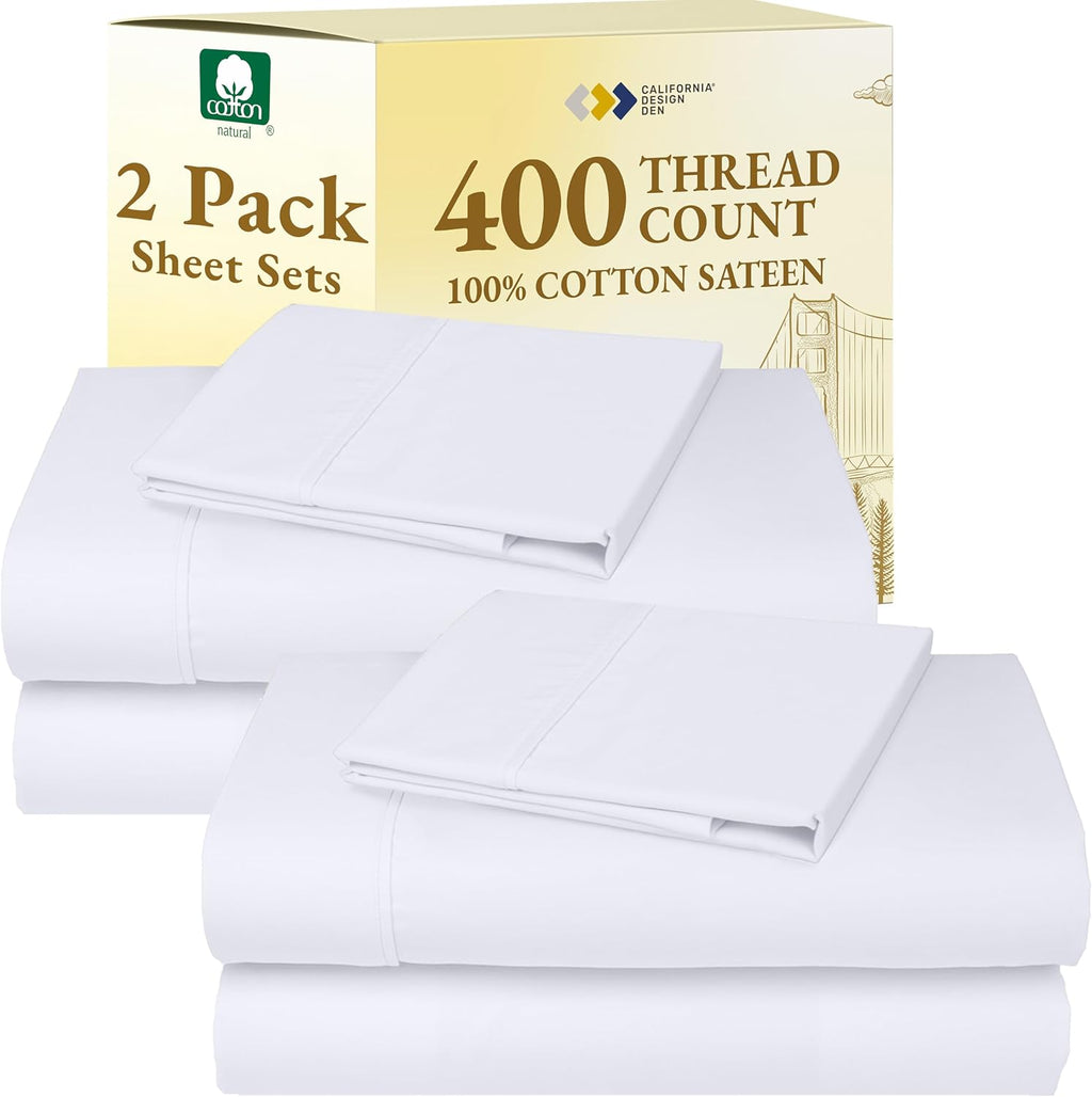 CaliforniaDesignDen California Design Den Pack of 2 Twin XL Sheet Sets Cotton - 400 Thread Count 100% Cotton Sateen - Soft, Breathable Shee…