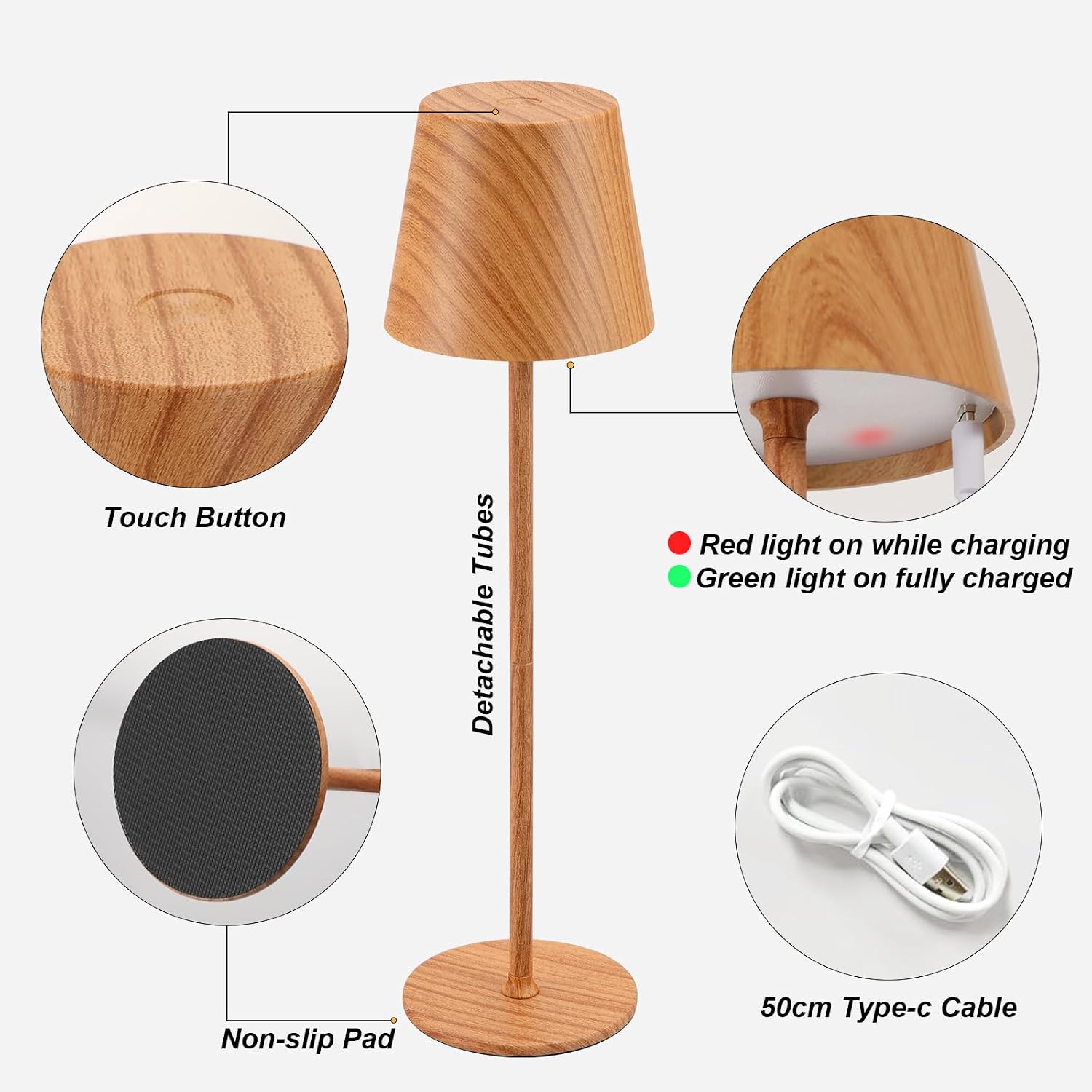 Kakanuo Cordless Table Lamp Rechargeable - Wood Grain 2 Pack 5000mAH Battery Operated Lamp for Counter, 3 Color Stepless Dimming Wireless…