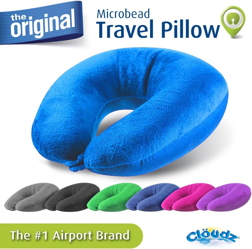 Cloudz Dual Comfort Microbead Airplane Travel Neck Pillow. Soft Cozy Plush Fabric on One Side, Cool Relaxing Spandex on The Other!…