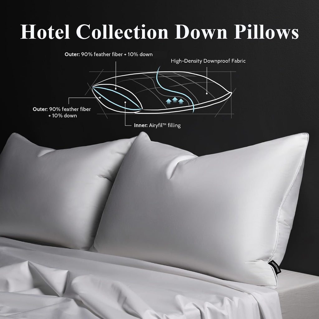DOWNSTORIA Goose Feather Down Pillow Queen Size Set of 2, Hotel Collection Bed Pillows for Sleeping, 2 Pack, Down Surrounded Soft Medium…