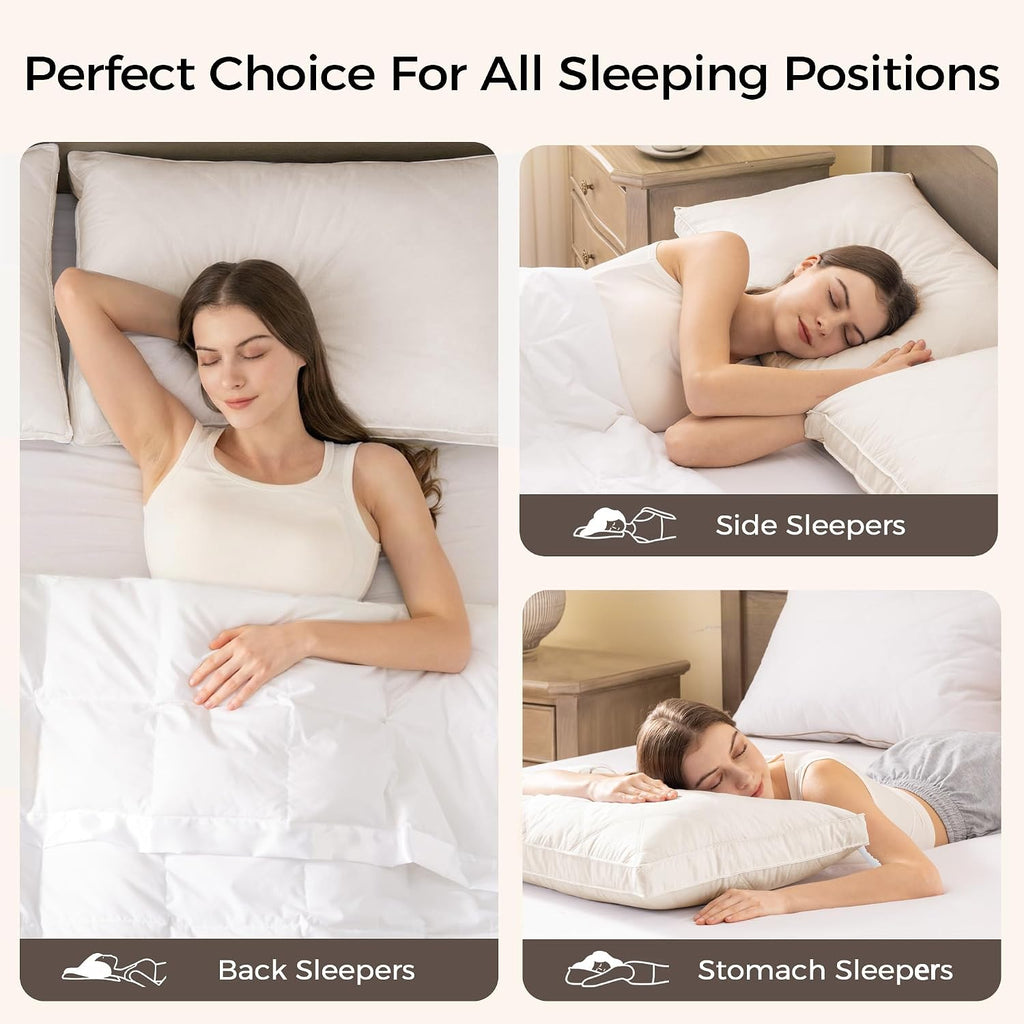 Puredown ® Goose Feathers and Down Pillows, 100% Organic Cotton Cover, Gusseted Pillow for Sleeping Hotel Collection Bed Pillows, King, Set…