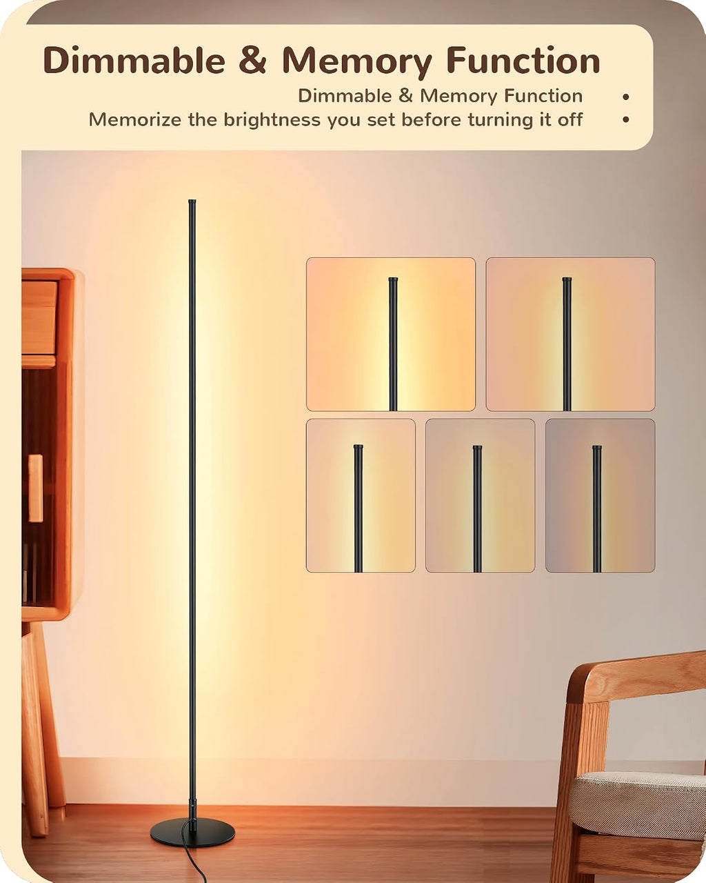 EDISHINE Floor Lamps for Living Room, Remote Control & Foot Switch Corner Floor Lamp, 10%-100% Dimmable Standing Lamp with 7 Color…