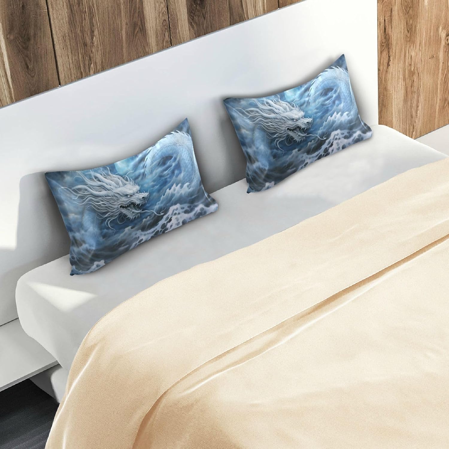 YETTASBIN Dragon Ocean Satin Pillowcase, Soft Breathable Silk Pillow Case with Envelope Closure for Hair and Skin, King Size 40 x 20 Inch