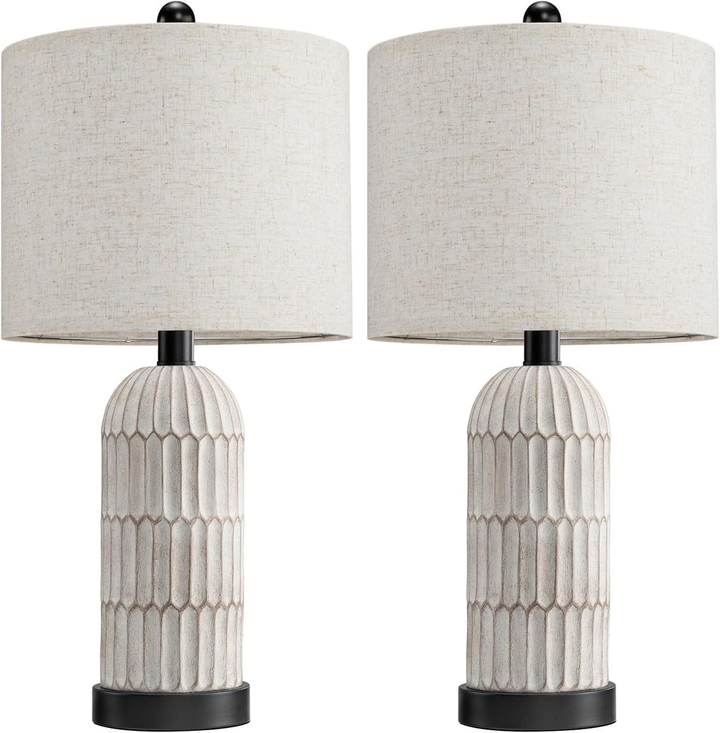 OYEARS 22.5" Bedside Table Lamps Set of 2, Farmhouse Table Lamp with USB A+C Charging Ports, Vintage Nightstand Lamp for Bedrooms and…