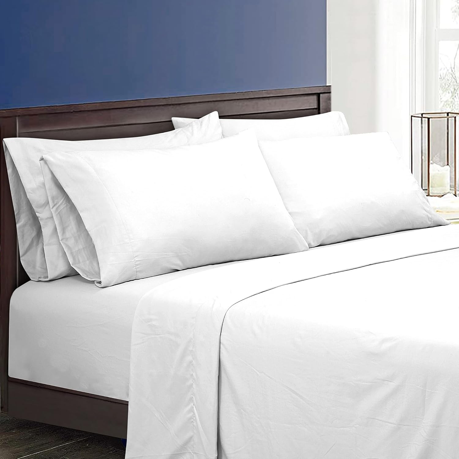Royalelinens ROYALE LINENS 1500 Thread Cooling Sateen Count Poly/Cotton Sheet Set - 6 Piece King Bed Sheets - 1 Fitted, 1 Flat, 4 Pillow Ca…