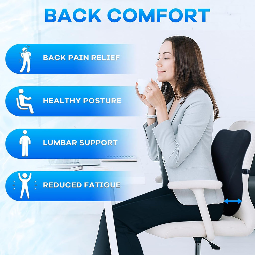 Watshyon Memory Foam Seat Cushion & Plush Velvet Lumbar Support Pillow Set, Comfort Computer Chair Cushions for Tailbone & Back, Er…
