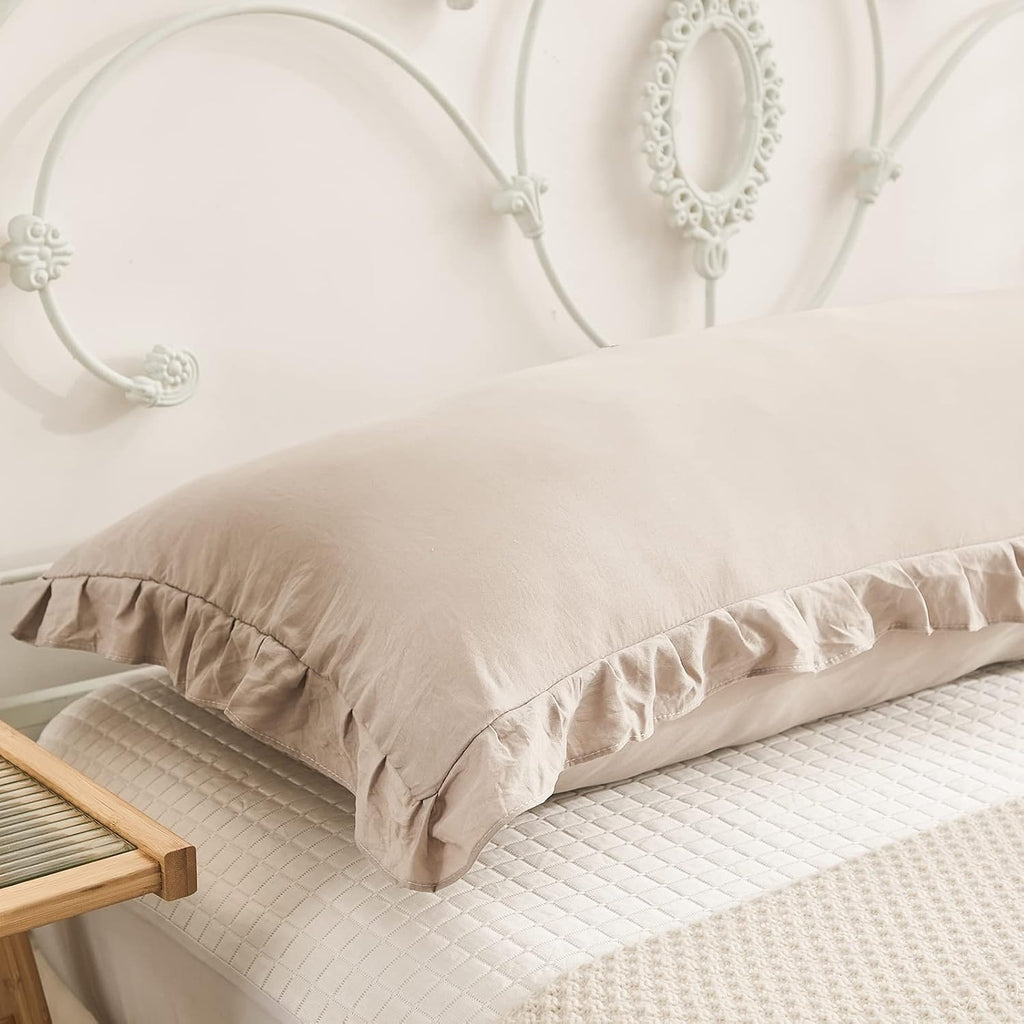 Merryword Taupe Body Pillow Cover 20x54inches Long Pillowcase Ruffled Pillowcases Shabby Chic Ruffled Fringe Decor Body Ruffled Pillow Sham…