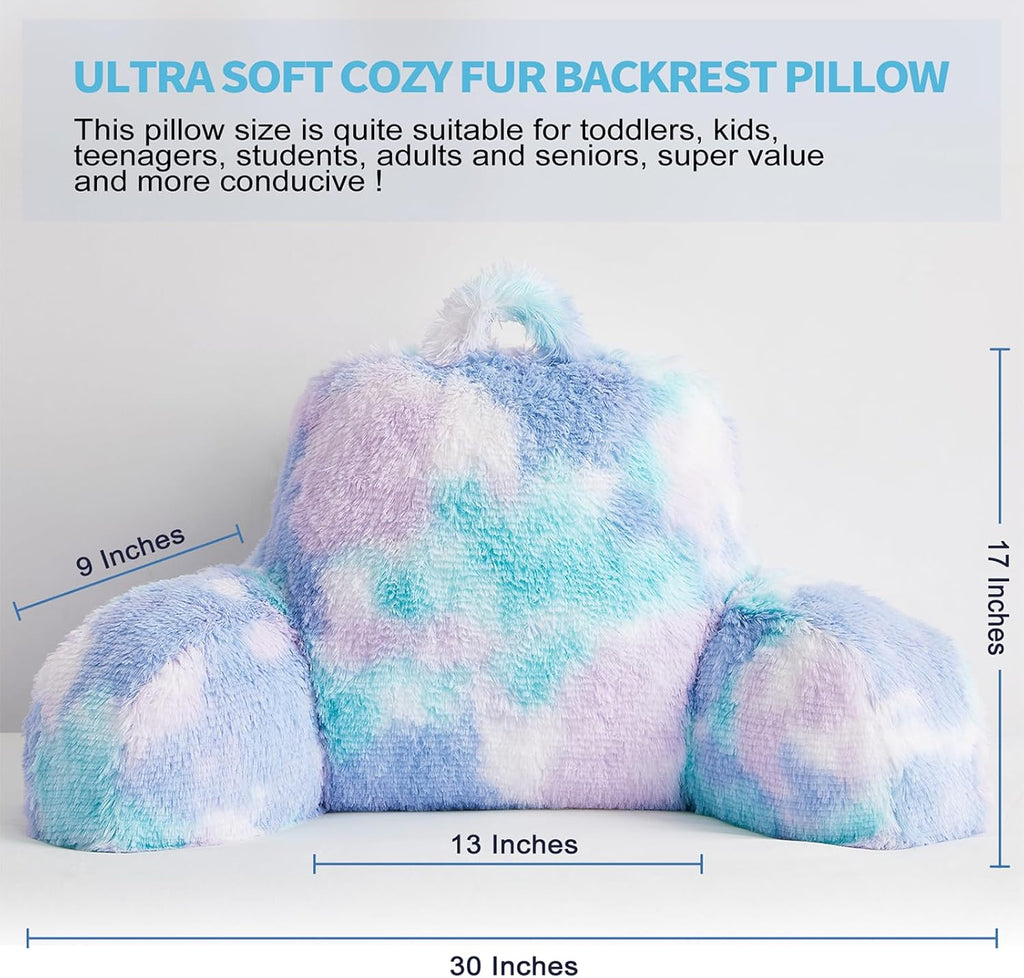Hobed Life Cozy Fur Backrest Pillow with Arms, 30x17x17 Inch, Filling, Great Back Support Reading Pillow for Kids, Teens & Students, Well M…