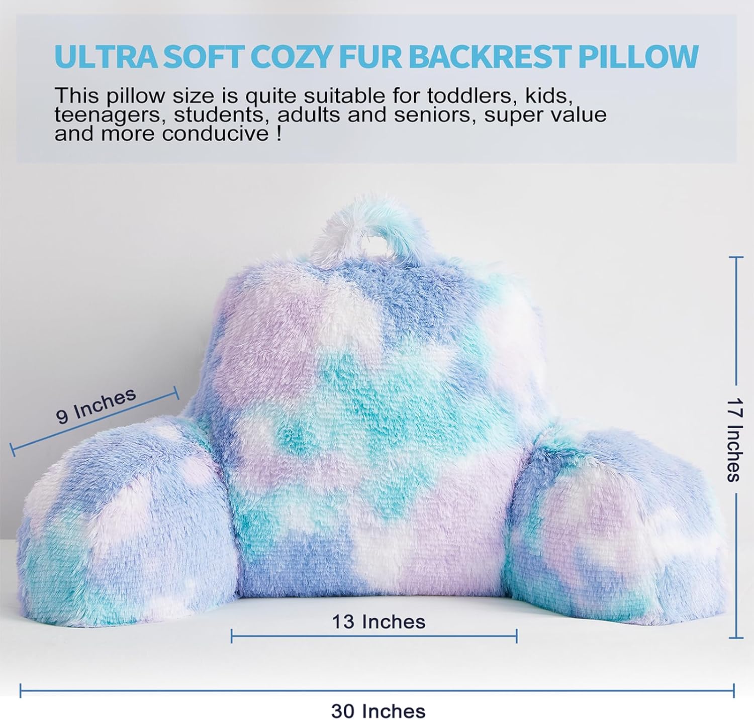 Hobed Life Cozy Fur Backrest Pillow with Arms, 30x17x17 Inch, Filling, Great Back Support Reading Pillow for Kids, Teens & Students, Well M…
