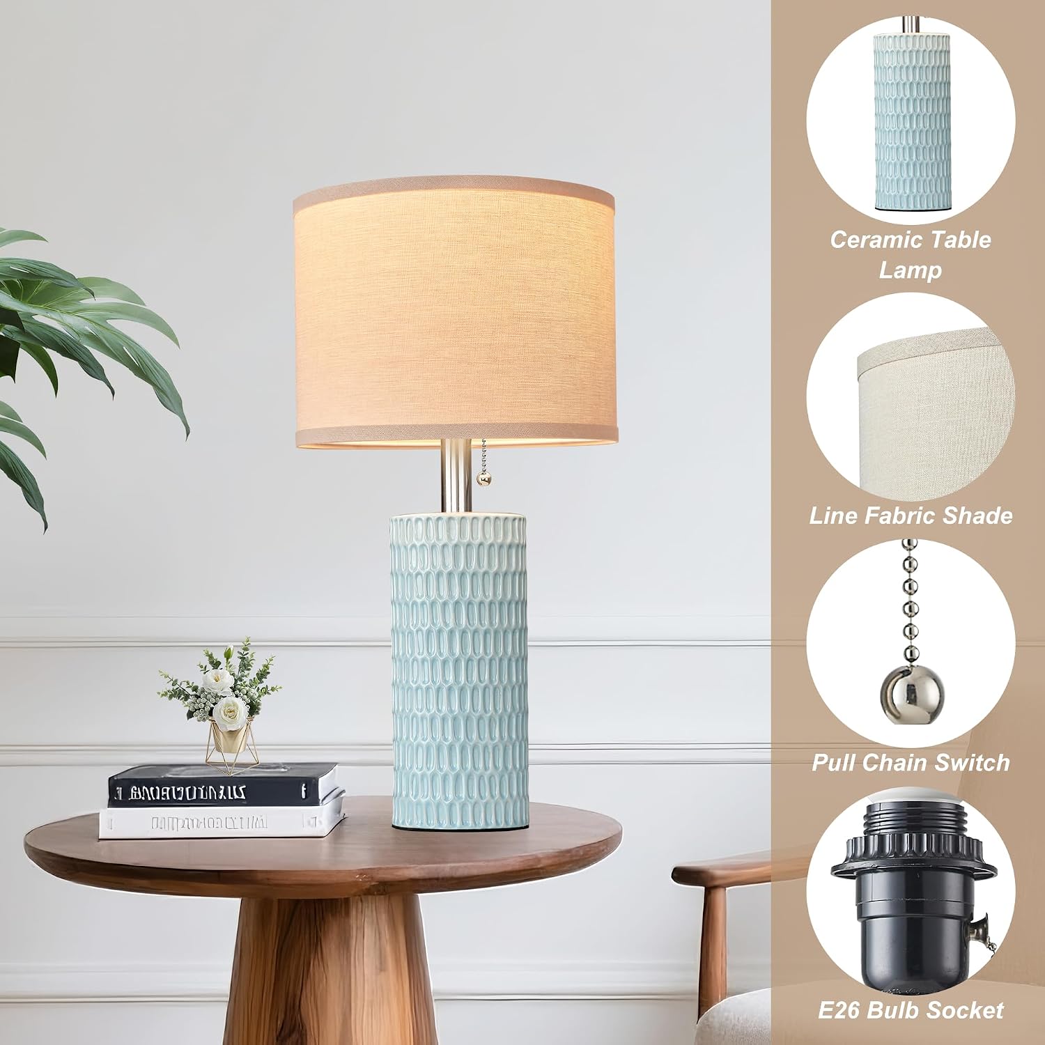 Reaketon 20.5" Modern Ceramic Table Lamps for Bedroom Set of 2, Bedside Lamps for Night Stands with Beige Lampshade, Farmhouse Table Lamp…