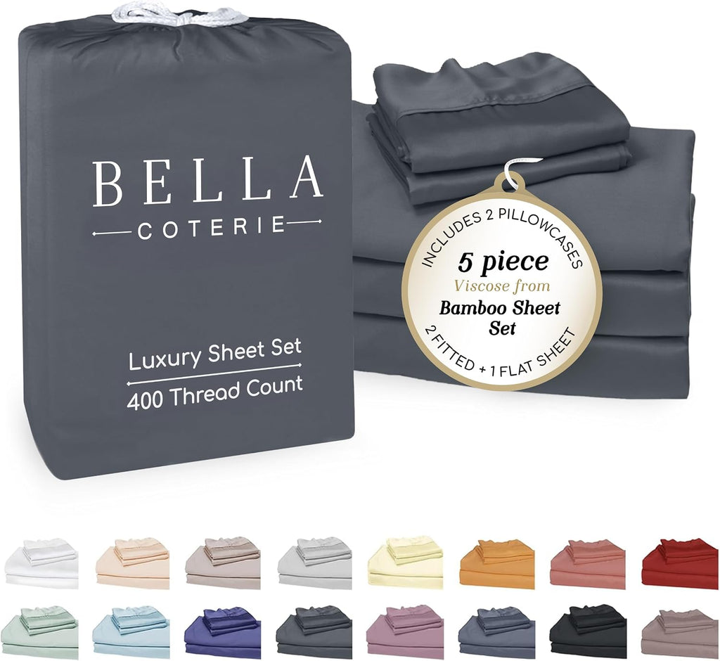 Bella Coterie Luxury Bamboo Viscose Split King Size Sheet Set | 2 Fitted Sheets for Sleep Number & Adjustable Beds | 100% Organically…