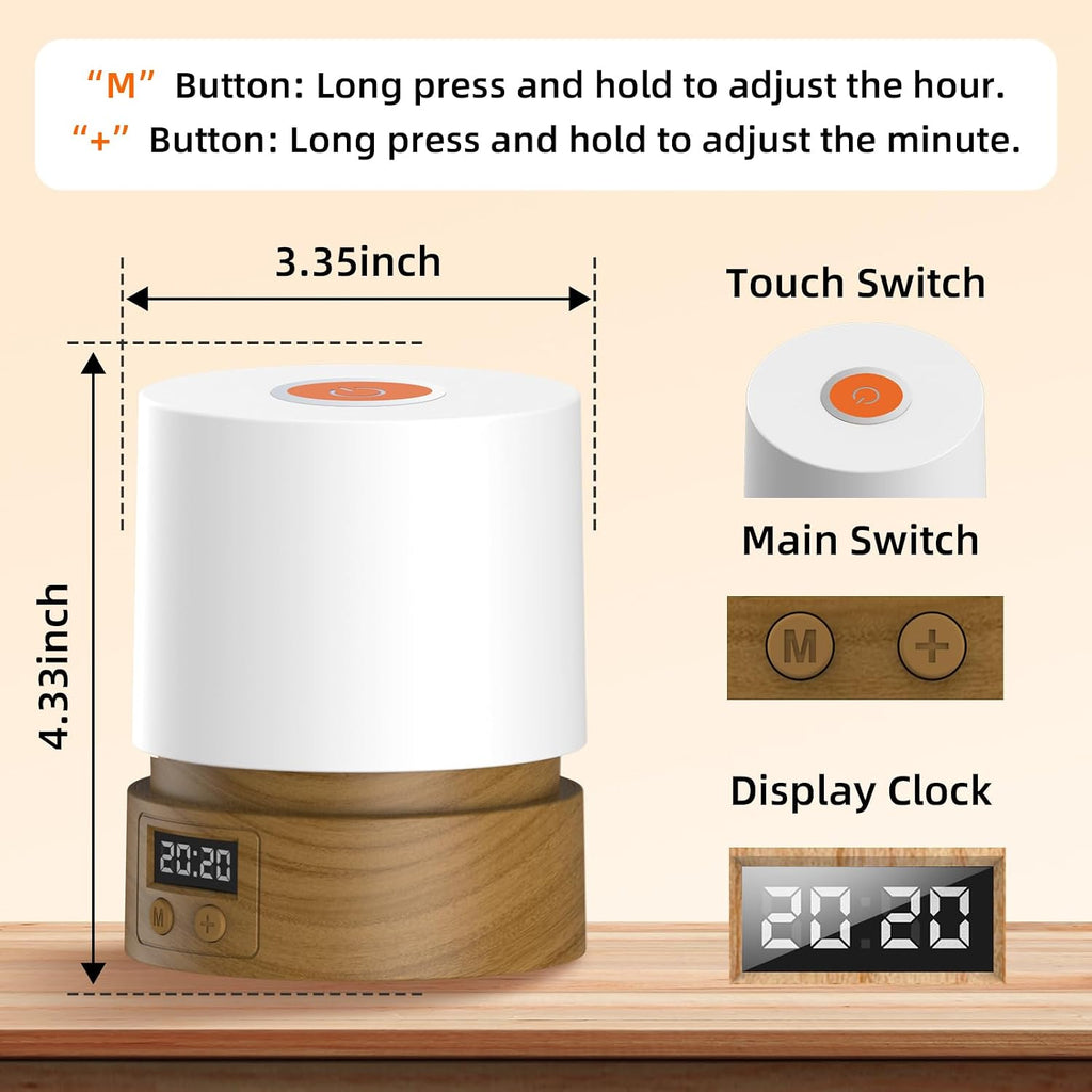 Nursery Night Light with Clock for Kids, Touch Lamp Bedside Desk Lamp, Portable Breastfeeding Night Lamp for Baby, 3 Color Stepless…