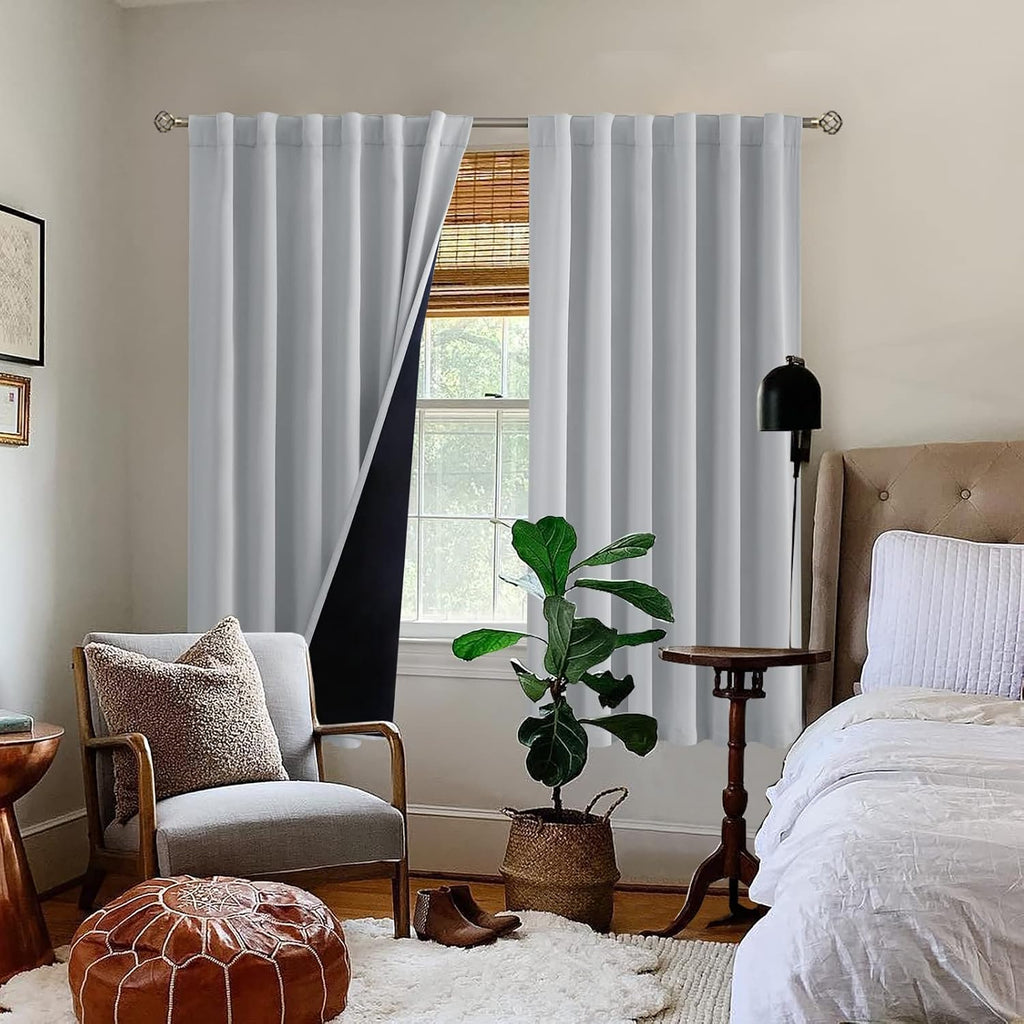 BGment Light Grey 100% Blackout Curtains 63 Inches Long with Reducing Noise Liner, Soundproof Curtains Rod Pocket Back Tab Room Darkening…