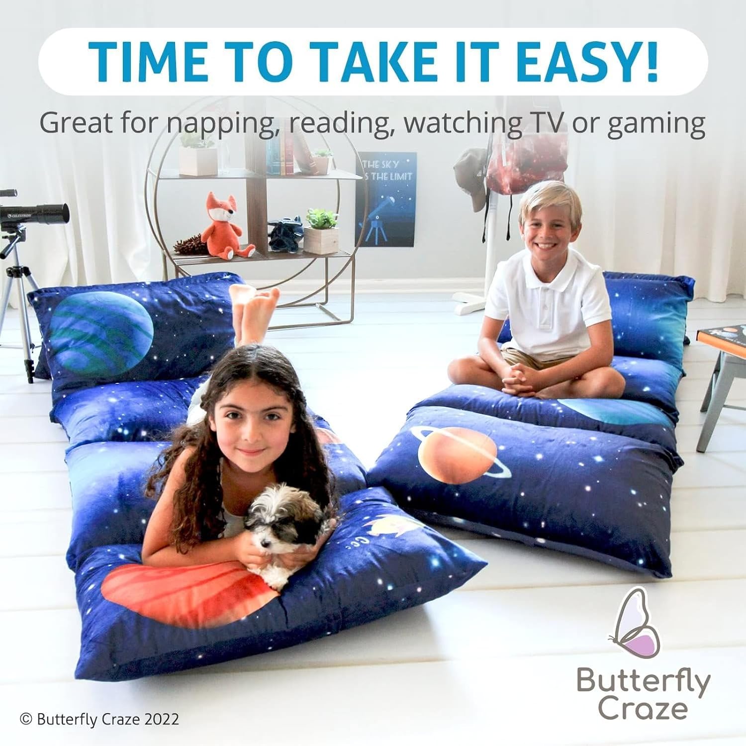 Butterfly Craze Floor Pillow Case - Customizable Queen Floor Bed Insert - Plush Lounger & Studio Apartment Essential - Machine Washable…