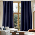 Simplebrand Ava Navy Blue Blackout Extra Long 10ft Curtains for Patio 120 Inches Long 2 Panels Set, Solid Thermal Insulated Energy Saving R…