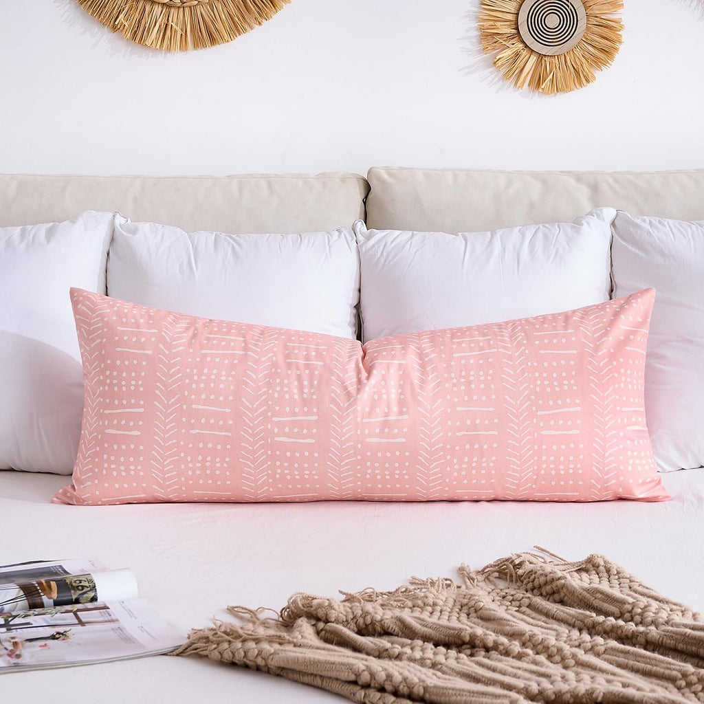 BONSTRAP Pink Boho Body Pillows Covers Decorative Long Lumbar Accent Throw Pillow Covers Large Queen 20x54 1 Piece for Bed Sleeping…