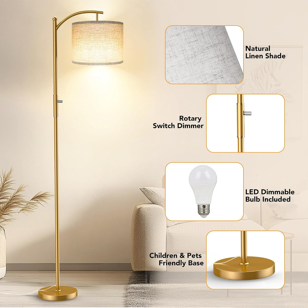 Dimmable Floor Lamp, Arc Floor Lamps for Living Room, Stepless Dimming Modern Standing Lamp with Linen Shade, Tall Lamp for Bedroom…