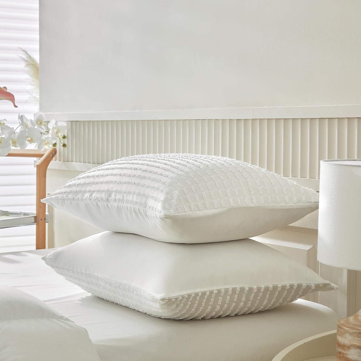 Warmdern White Pillow Covers King Pillow Cases Soft Microfiber Pillow Cases Set of 2 Boho Textured Pillowcase with Envelope Closure(White,…