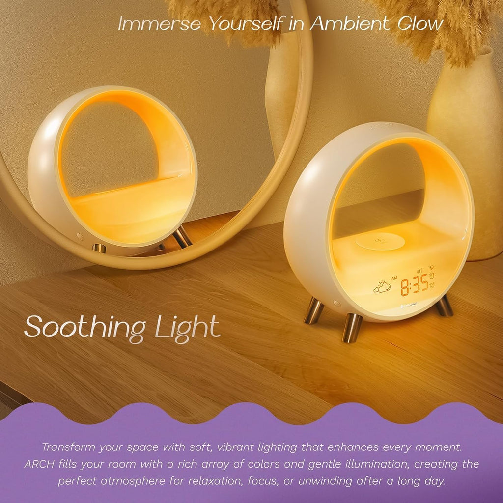 Dekala 5G Arches Gradual Sunrise Alarm Clock Loud Alarm Clock for Heavy Sleepers with Wireless Charging Sunset White Noise Sleep Sound…