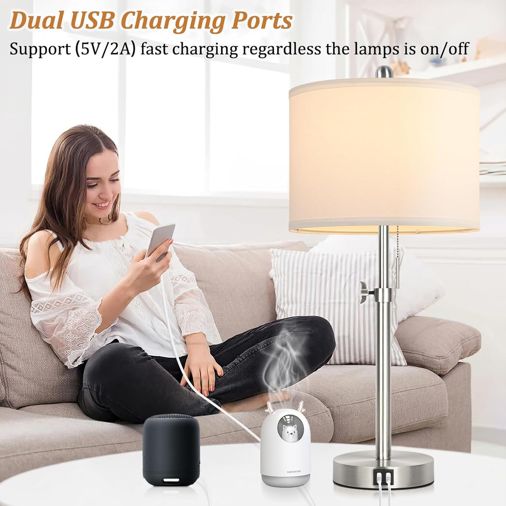 Kondras Table Lamp Set of 2 for Bedroom, Bedside Lamp with 2 USB Ports, 23" to 30" Height Adjustable Tall Table Lamp for Living Room End…