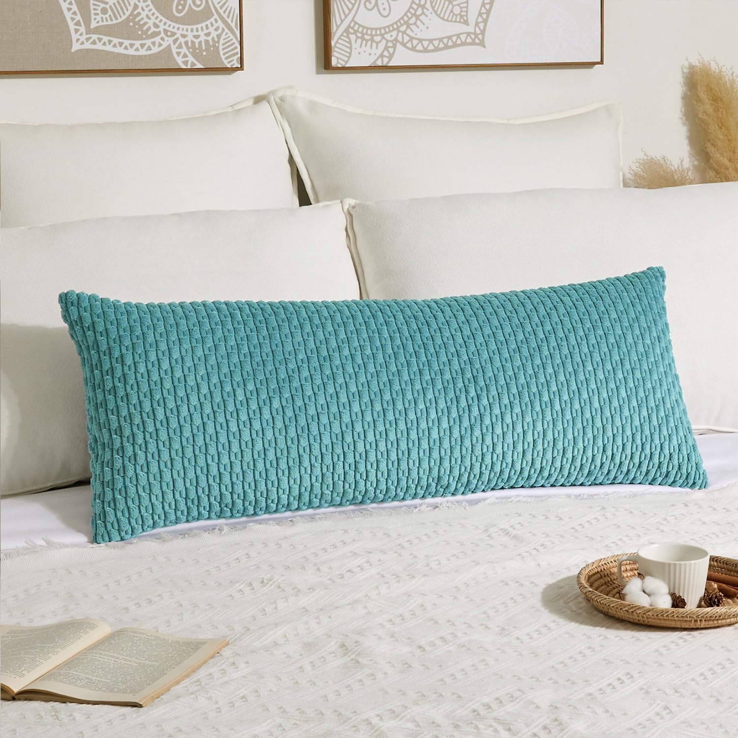 KevinTextile Kevin Textile 20x54 Inch Long Body Lumbar 1 Pack Boho Decorative Throw Pillow Cover Soft Striped Corduroy Rectangle Cushion Ca…