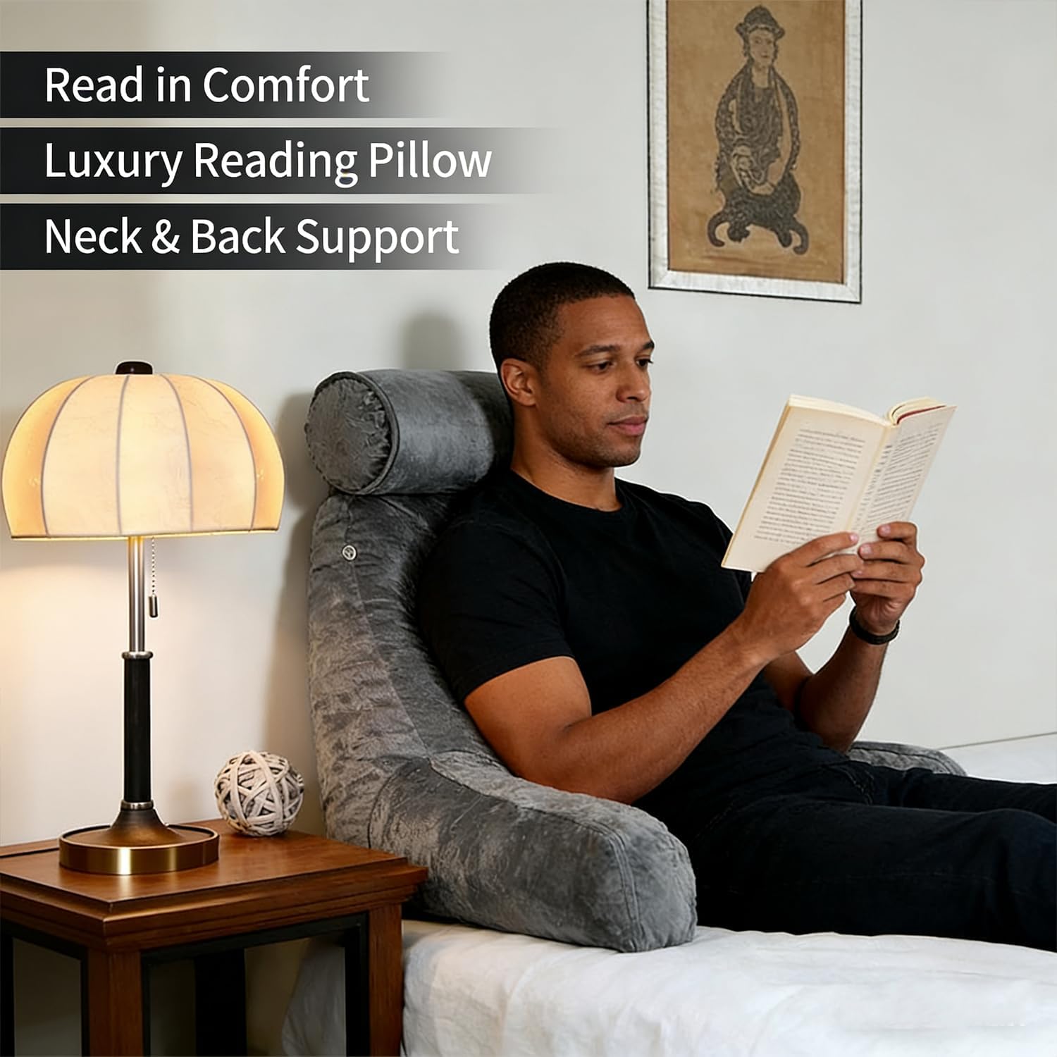 mittaGonG Reading Pillow for Sitting in Bed with Detachable Neck Roll & Big Bed Backrest Pillow Back Support Pillow Chair Pillow with Washa…