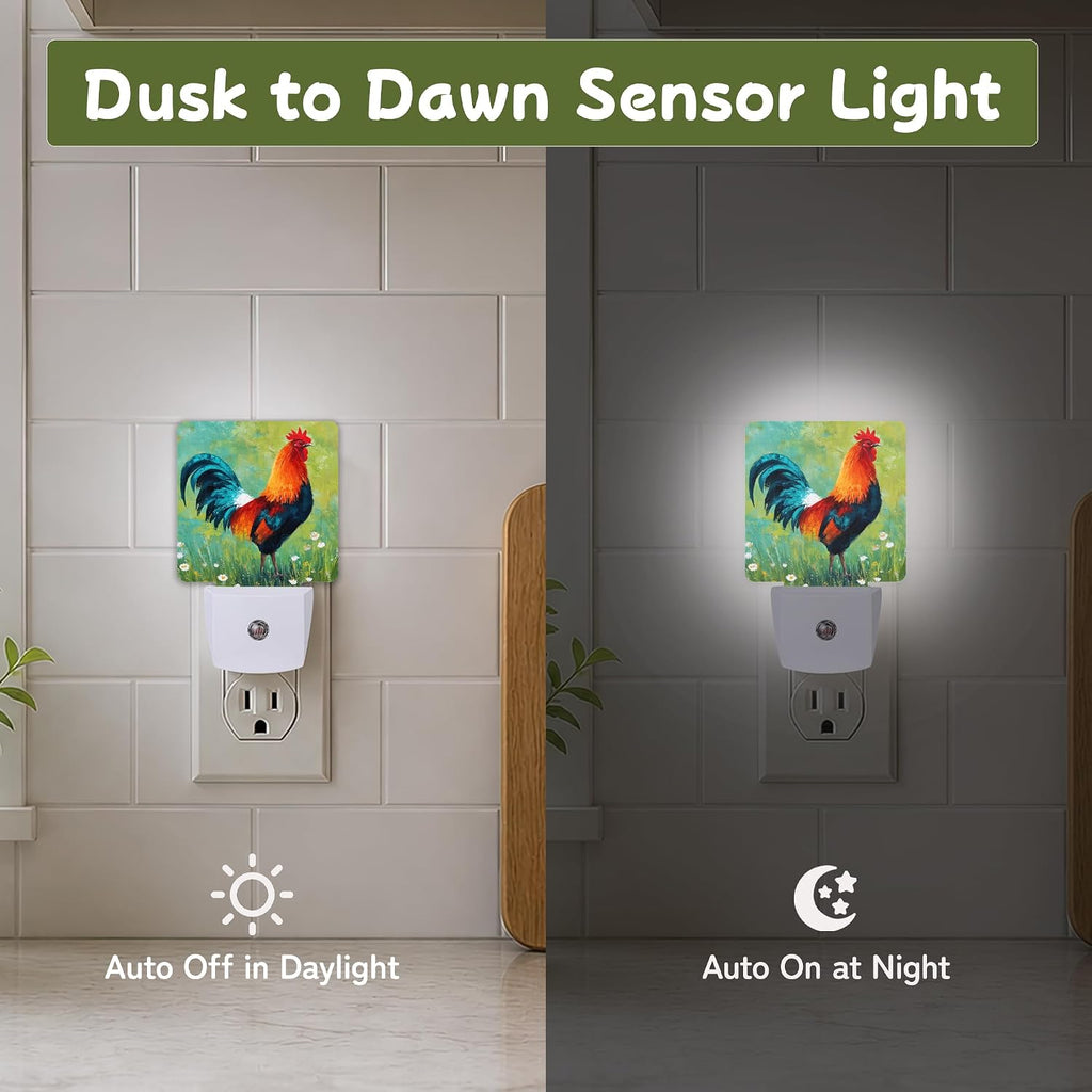 Farmhouse Rooster Night Light, Night Lights Plug into Wall with Dusk to Dawn Sensor for Bedroom Bathroom Hallway Kitchen, Decorative Gift…