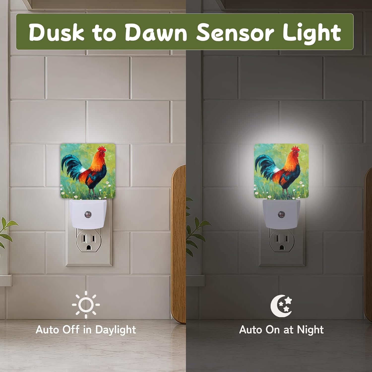 Farmhouse Rooster Night Light, Night Lights Plug into Wall with Dusk to Dawn Sensor for Bedroom Bathroom Hallway Kitchen, Decorative Gift…