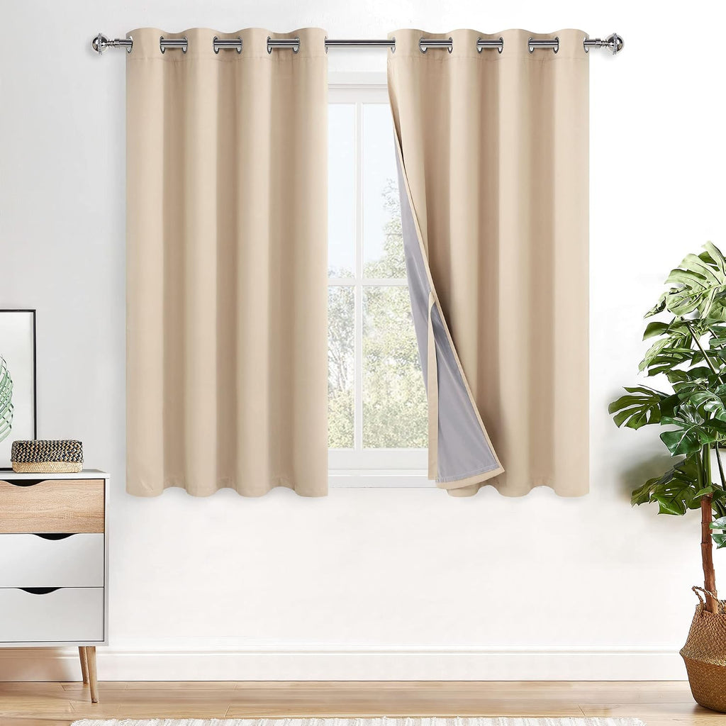 Xwzo 100% Blackout Curtain Panels - Double Layer Full Room Darkening & Energy Efficiency Grommet Window Panels with Tiebacks for Bedroom/Li…